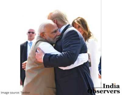 US President Donald trump hugs warmly Narendra Modi