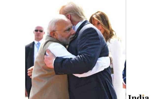 US President Donald trump hugs warmly Narendra Modi