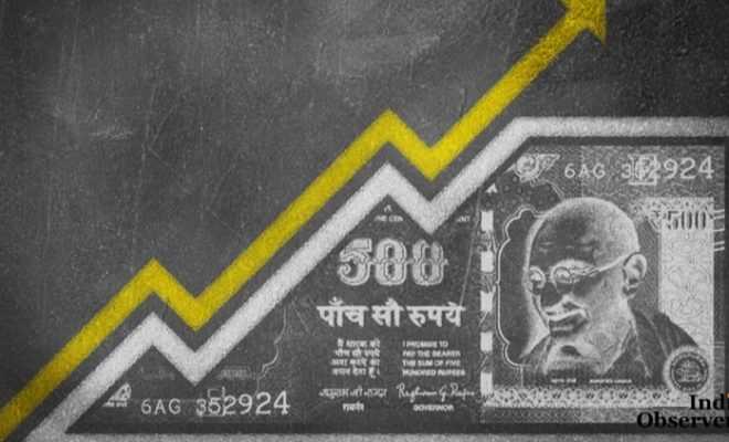 A money bill drawn on a chalk board looking like a growth graph with an upwards pointing arrow symbolizing economic relationships.