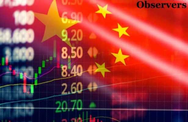 China stock market exchange analysis forex indicator trading graph chart business growth finance money crisis economy and Trade war with China flag