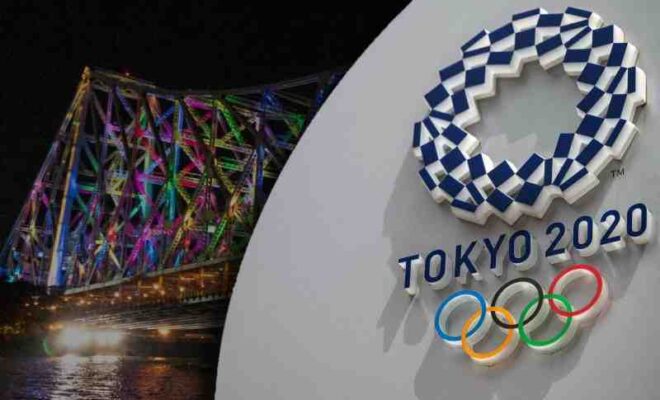 kolkata’s howrah bridge lit up with olympic colors (1)