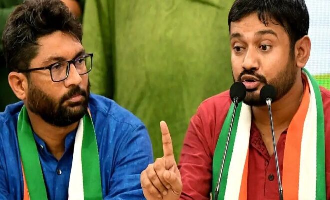 former jnu student kanhaiya kumar joins congress jignesh mavani extends support to the party