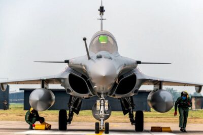 newly arrived rafale aircraft of iaf stopping in dispersal at air force station