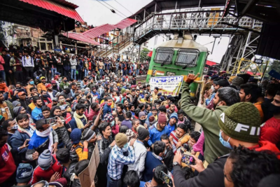 students stage massive protest against railway exam results they blocked roads and burned tyres