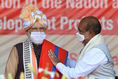 prime minister narendra modi at the inauguration and foundation stone laying ceremony of various developmental projects