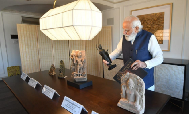 pm modi reviews artifacts retrieved from australia ahead of his meet with morrison