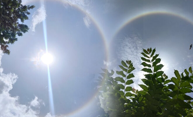 sun halo the nature fascinated people with its rare circular rainbow