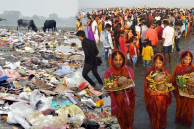 chhath puja 2022 fake claims of cleaning yamuna ghats