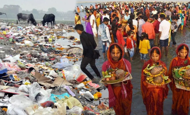 chhath puja 2022 fake claims of cleaning yamuna ghats