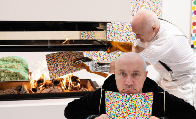 thousands of paintings by damien hirst burnt by the artist