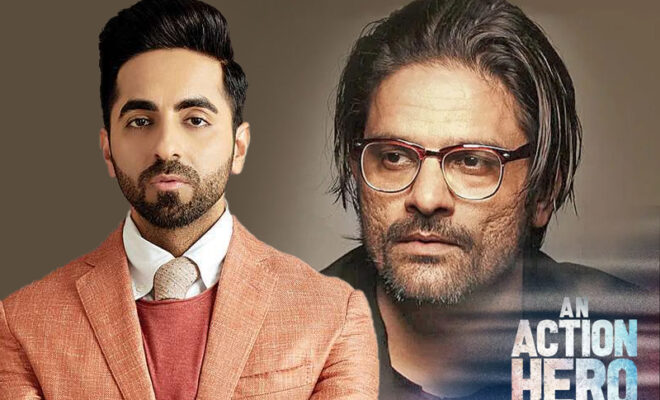an action hero stars ayushmann khurrana as an actor and jaideep ahlawat as a cop. the cop investigates ayushman's youth icon for the murder of his brother.