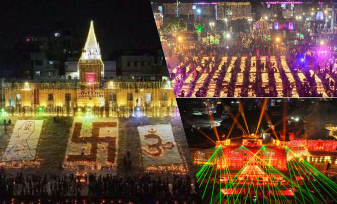 india creates a world record with 21 lakh diyas & 80 lakh flowers