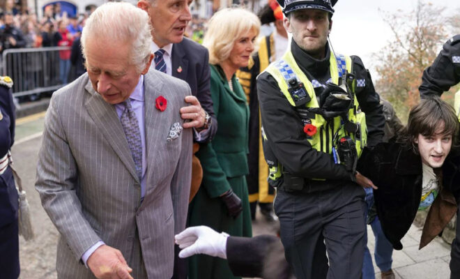 man throws eggs on british king charles iii amp queen consort camilla