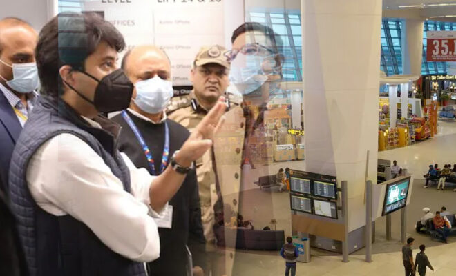aviation minister scindia makes a surprise visit to delhi airport