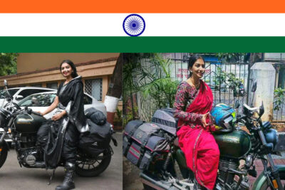 indian woman travels 80000 km across 40 countries on bike in saree