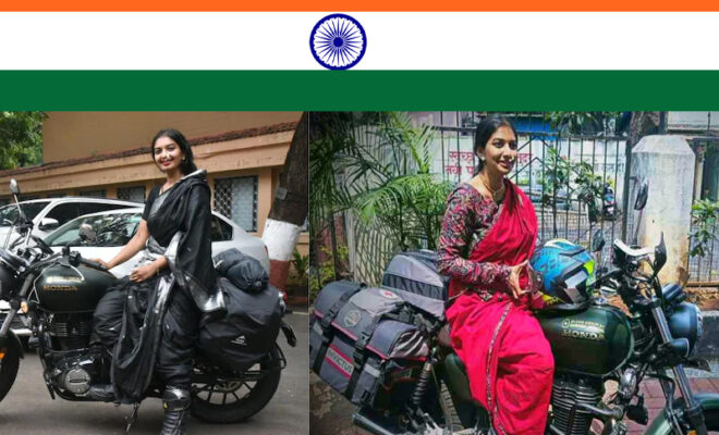 indian woman travels 80000 km across 40 countries on bike in saree