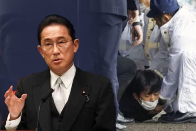 chaos after bomb like substance hurled at japans fumio kishida