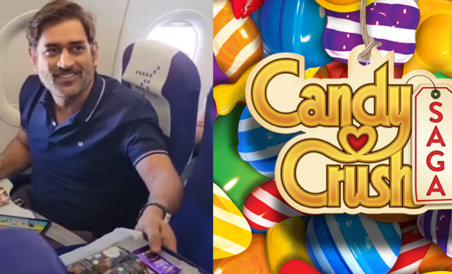 candy crush trends as ms dhoni uses the app on indigo flight